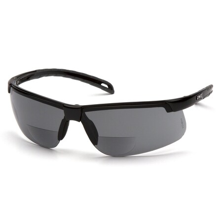 Pyramex Safety eyewear, Ever-Lite - Black Frame/Gray +2.0 Reader Lens SB8620R20